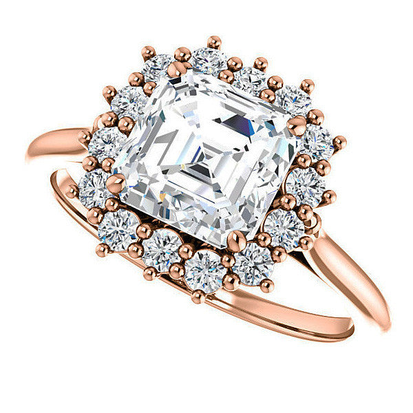 Asscher cut Moissanite Halo Engagement Ring