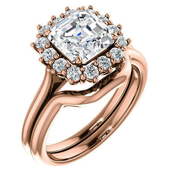 Asscher cut Moissanite Halo Engagement Ring