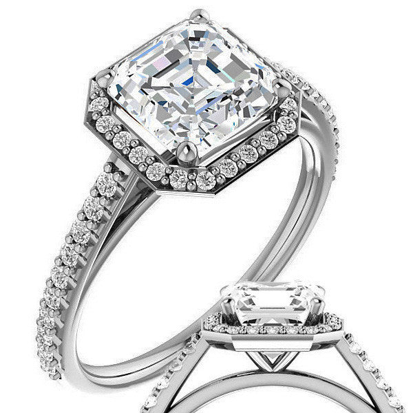 Asscher cut Moissanite Petite Halo Engagement Ring