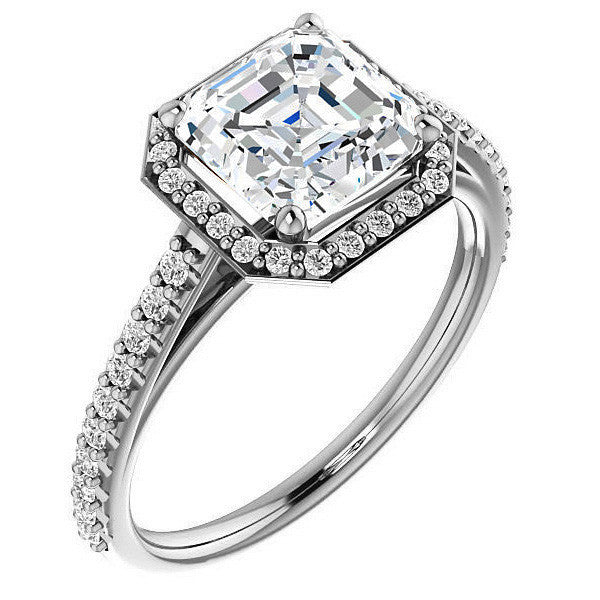 Asscher cut Moissanite Petite Halo Engagement Ring