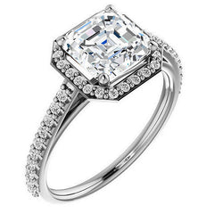 Asscher cut Moissanite Petite Halo Engagement Ring