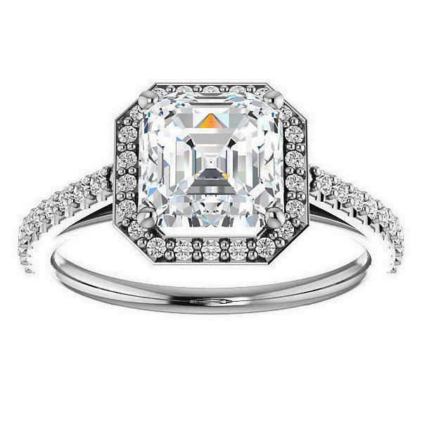 Asscher cut Moissanite Petite Halo Engagement Ring