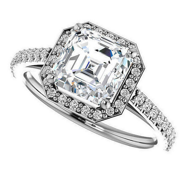 Asscher cut Moissanite Petite Halo Engagement Ring