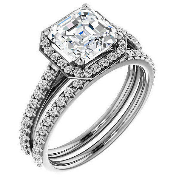 Asscher cut Moissanite Petite Halo Engagement Ring