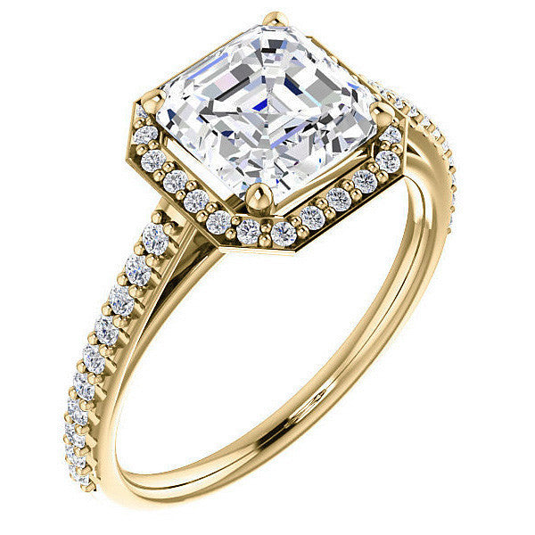 Asscher cut Moissanite Petite Halo Engagement Ring