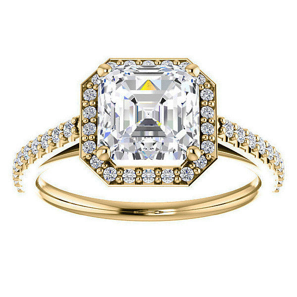 Asscher cut Moissanite Petite Halo Engagement Ring