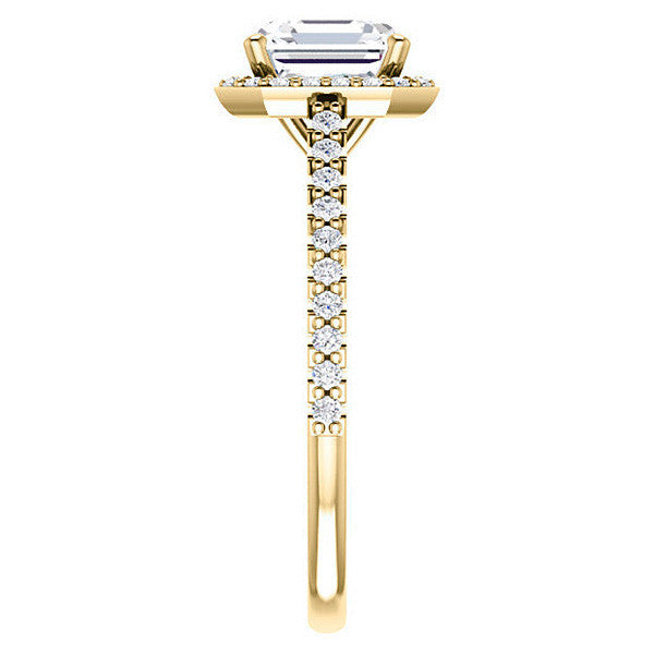 Asscher cut Moissanite Petite Halo Engagement Ring