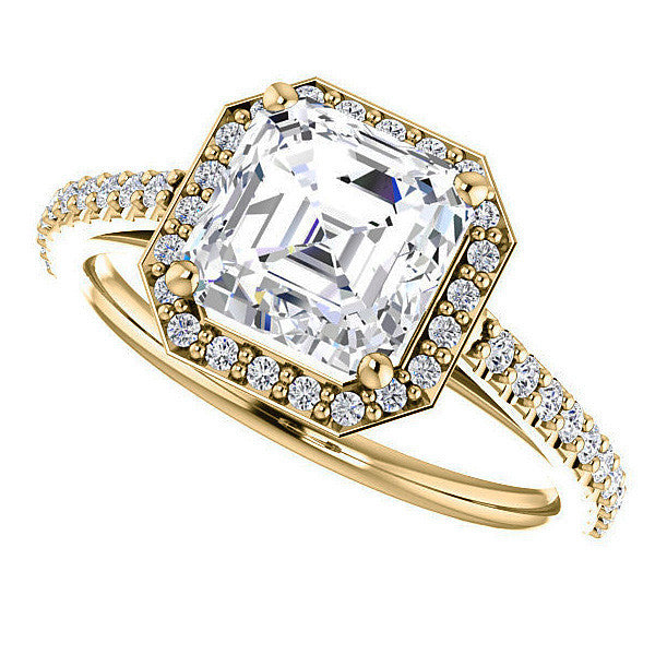 Asscher cut Moissanite Petite Halo Engagement Ring