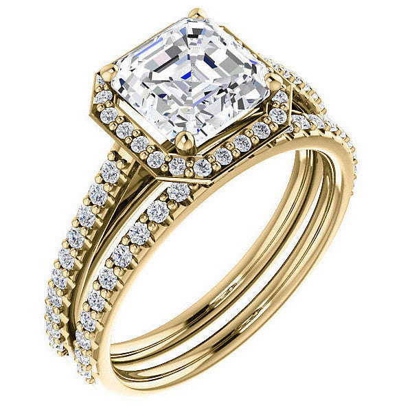 Asscher cut Moissanite Petite Halo Engagement Ring