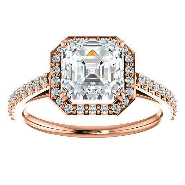 Asscher cut Moissanite Petite Halo Engagement Ring