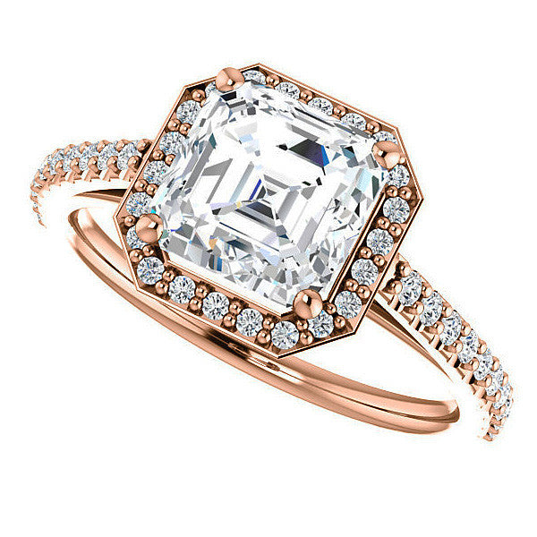 Asscher cut Moissanite Petite Halo Engagement Ring
