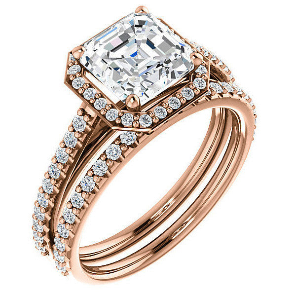 Asscher cut Moissanite Petite Halo Engagement Ring