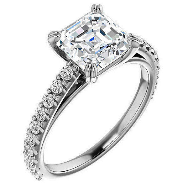Asscher cut Moissanite Double Prong Cathedral Engagement Ring