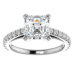 Asscher cut Moissanite Double Prong Cathedral Engagement Ring