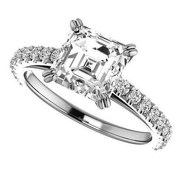 Asscher cut Moissanite Double Prong Cathedral Engagement Ring