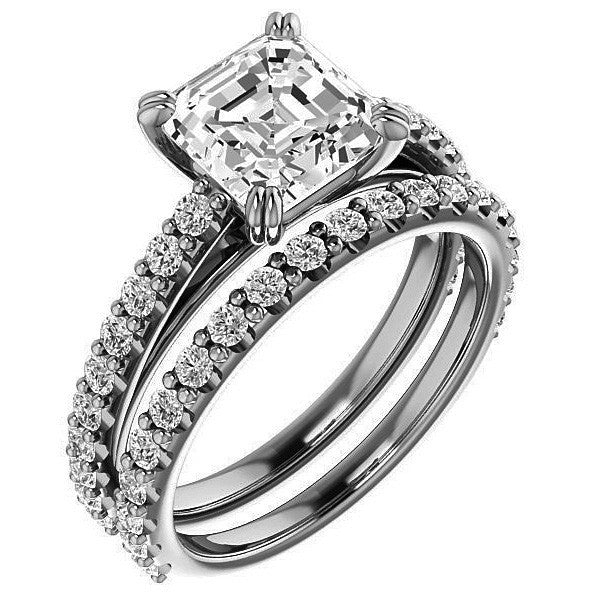 Asscher cut Moissanite Double Prong Cathedral Engagement Ring