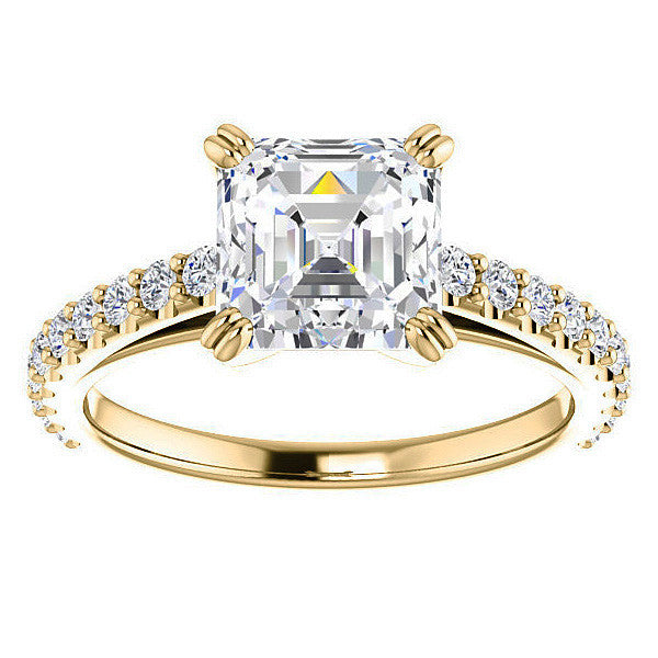 Asscher cut Moissanite Double Prong Cathedral Engagement Ring