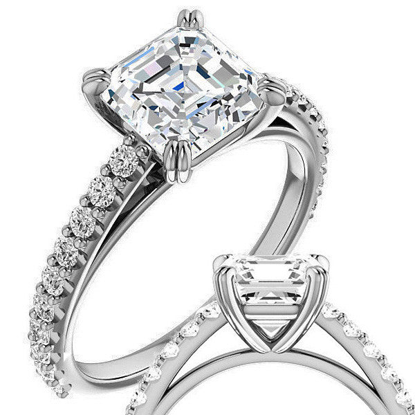 Asscher cut Moissanite Double Prong Cathedral Engagement Ring