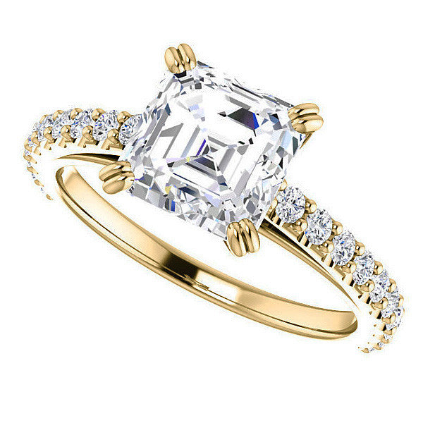 Asscher cut Moissanite Double Prong Cathedral Engagement Ring