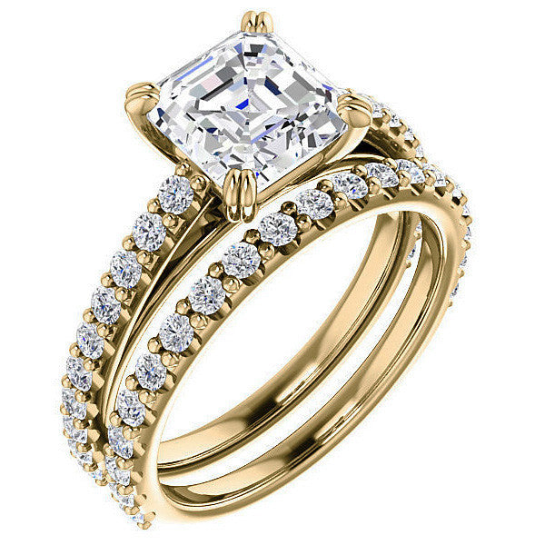 Asscher cut Moissanite Double Prong Cathedral Engagement Ring