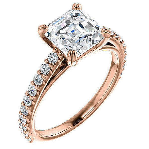 Asscher cut Moissanite Double Prong Cathedral Engagement Ring