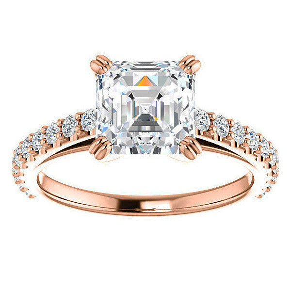Asscher cut Moissanite Double Prong Cathedral Engagement Ring