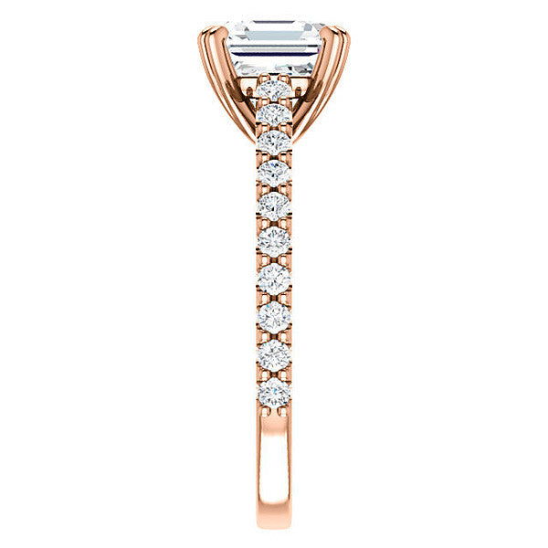 Asscher cut Moissanite Double Prong Cathedral Engagement Ring