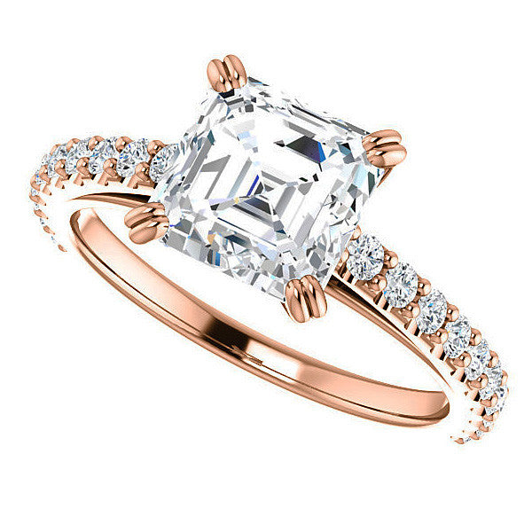 Asscher cut Moissanite Double Prong Cathedral Engagement Ring