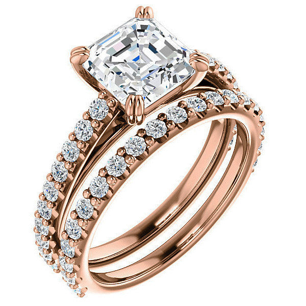 Asscher cut Moissanite Double Prong Cathedral Engagement Ring