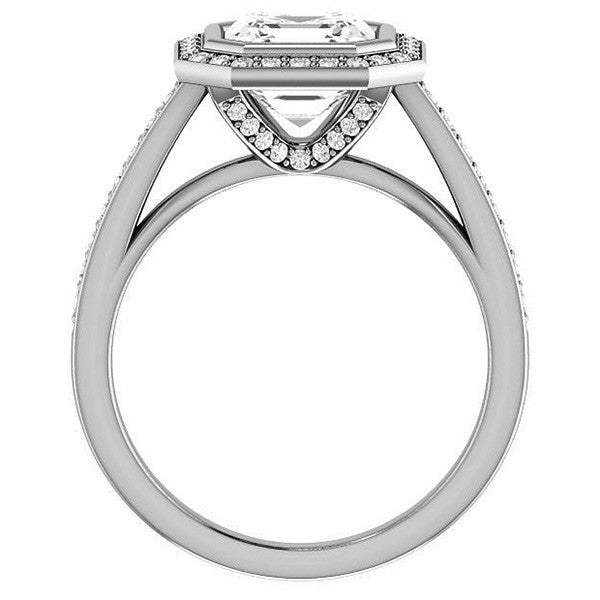 Asscher cut Moissanite Bezel Halo Engagement Ring