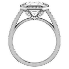 Asscher cut Moissanite Bezel Halo Engagement Ring