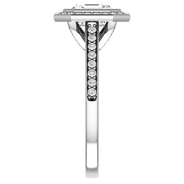 Asscher cut Moissanite Bezel Halo Engagement Ring