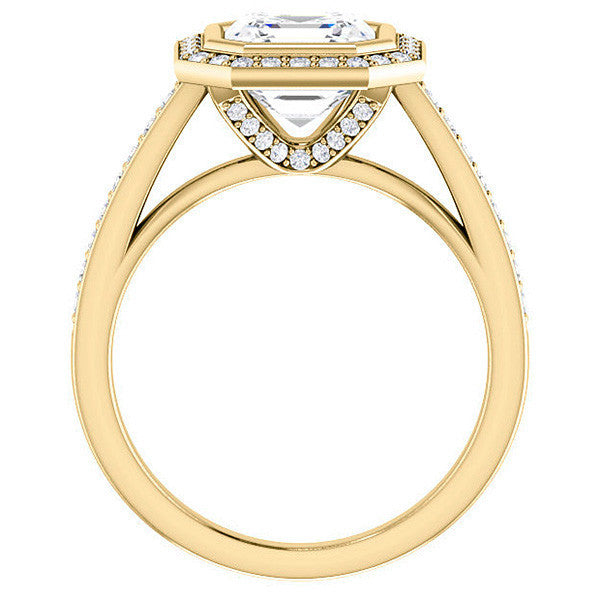 Asscher cut Moissanite Bezel Halo Engagement Ring
