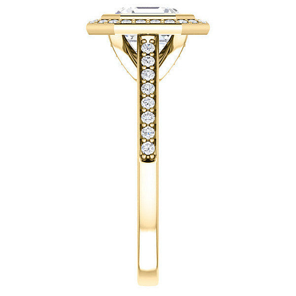 Asscher cut Moissanite Bezel Halo Engagement Ring