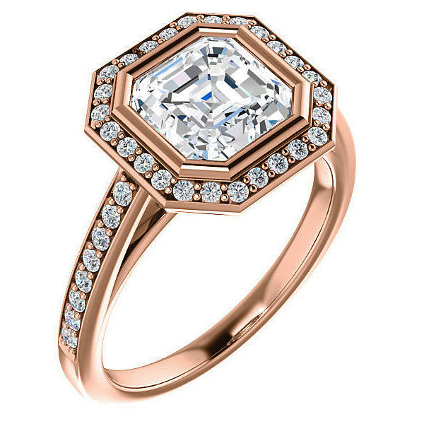 Asscher cut Moissanite Bezel Halo Engagement Ring