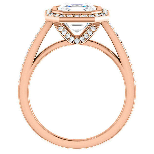Asscher cut Moissanite Bezel Halo Engagement Ring