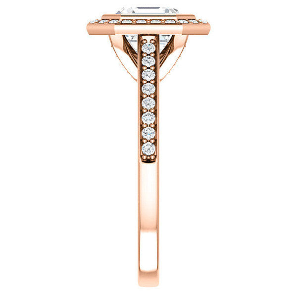 Asscher cut Moissanite Bezel Halo Engagement Ring