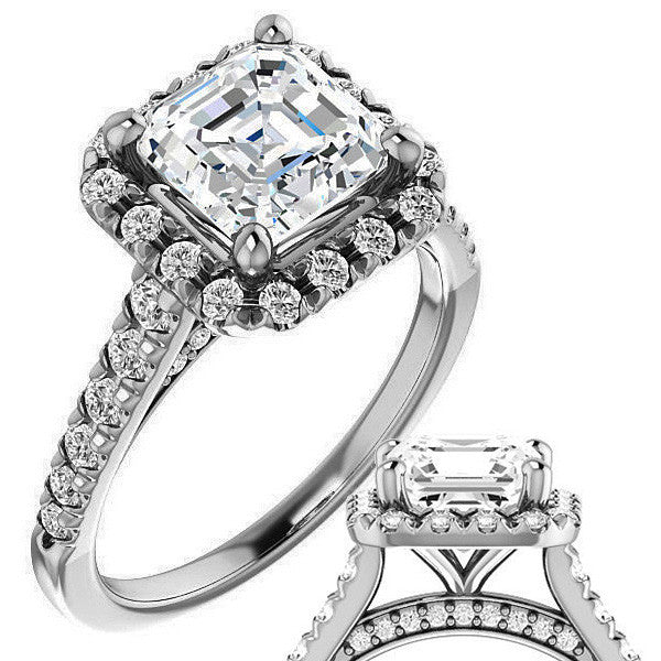 Asscher Halo Cathedral Engagement Ring