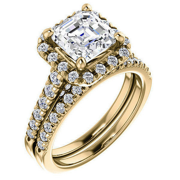 Asscher Halo Cathedral Engagement Ring