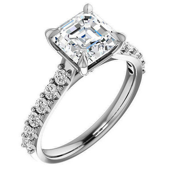 Asscher shaped Moissanite Engagement Ring