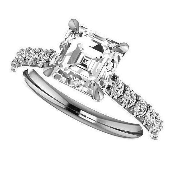 Asscher shaped Moissanite Engagement Ring