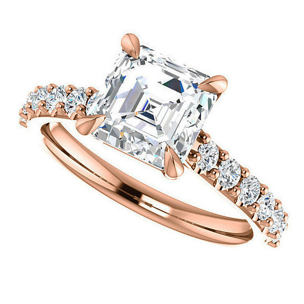 Asscher shaped Moissanite Engagement Ring