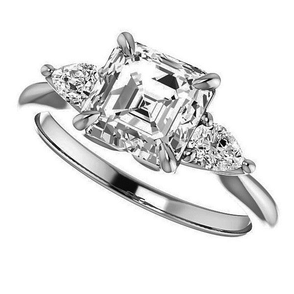 Asscher and Pear Moissanite Engagement Ring