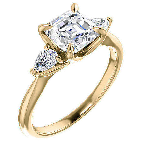Asscher and Pear Moissanite Engagement Ring