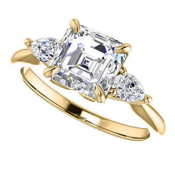 Asscher and Pear Moissanite Engagement Ring