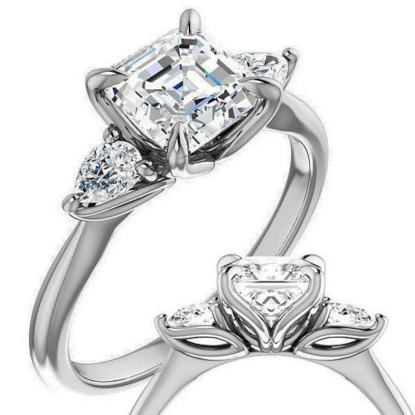 Asscher and Pear Moissanite Engagement Ring