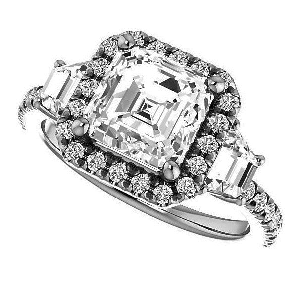Asscher Three Stone style Engagement Ring