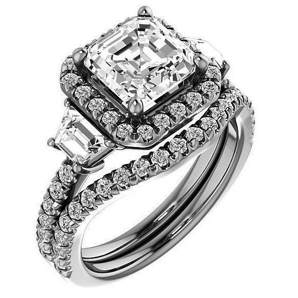 Asscher Three Stone style Engagement Ring