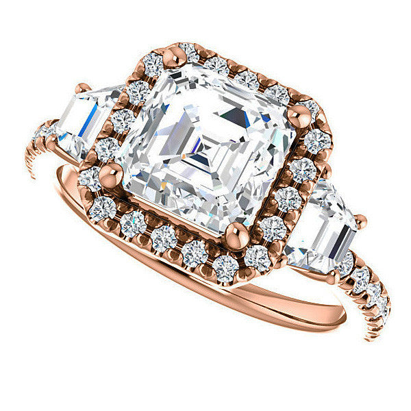 Asscher Three Stone style Engagement Ring