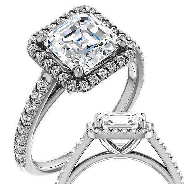 Asscher Cut Halo Cathedral Engagement Ring